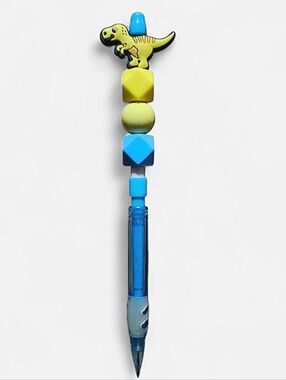 Dinasaur Figurine Blue Beaded Mechanical Pencil Yellow Topper
